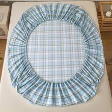 1pc All Cotton Printed Fitted Sheet (Fitted Sheet*1, Pillowcase Not Included) Soft & Comfortable, Washable, Breathable Mattress Protector, Suitable For Hotel, Bedroom, Guest Room, School, All Seasons Bedding - Baby Blue - View 5