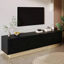 175 Cm TV Stand In Minimalist Style With Wood Grain / Compact TV Cabinet / Curved Design / Easy To Assemble / Suitable For Living Room Or Apartment - Black - View 7
