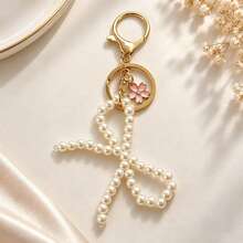 1pc/2pcs Women's Faux Pearl Bow Beaded Pendant Alloy Oil-Drip Cherry Blossom Accessory Keychain, Sweet Cute Style Bag Charm, Simple Fashion Luggage Accessory - Multicolor - View 4