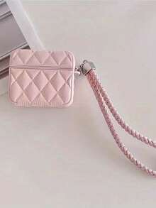1pc Down Jacket Earphone Case Compatible With 4 Pro 3 Pro2 3 S2, Plaid Leather Solid Color Soft Premium - Pink - View 12