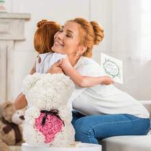 25.4 Cm Artificial Rose Bear Made Of PVC With Decorative Ribbon, Flower Teddy Bear For Home Decor, Living Room And Bedroom Ornament With Center Heart Design - White - View 8