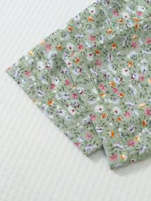 Conjunto de pijama de 2 piezas con estampado floral pequeño, top de manga larga con botones y cuello de solapa dulce y lindo, pantalones, ropa de dormir y ropa de estar en casa para mujer - Verde - Ver 8