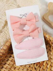4pcs Macaron Solid Color Bow & Plaid Water Drop Clips, INS Style Side Bang Hair Accessories For Girls - Mixed color - View 13