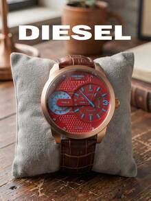 Diesel DZ7336 Men's Chronograph Watch|57MM Rose‑Gold‑Tone Case,Red‑Blue Dial,Strap,Date Window,5BAR Water‑Resistant Fashion Wristwatch - Rust Brown - View 6