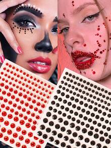 STARTTOOS 2PCS Halloween Multi-Grain Red + Black Rhinestone 3D Face Decor Stickers, Halloween Gift Party Makeup Ball, Suitable For Face And Body Decoration Rhinestone Stickers - Multicolor - View 1