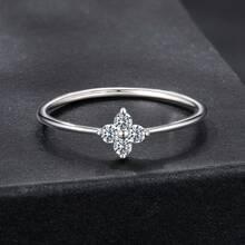 WOSTU 925 Sterling Silver Four Leaf Clover Ring Moissanite Minimalist Stackable For Women Wedding Anniversary Party Gift For Her Adjustable Nickel Free 1PC - MSR072 - View 8
