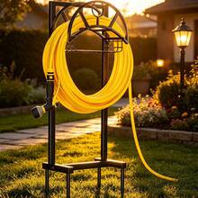 Black Iron Garden Hose Holder With Storage Basket, Outdoor Organizer With 4 Anchor Points And Rust-Resistant Coating, 108cm Height - Negro - View 8