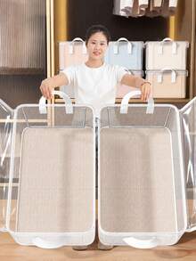 1pc Large Capacity Foldable Mesh Clothing Storage Box With Reinforced Handle And Metal Frame, Odorless Wardrobe Organizer Bin For Shirts, Jeans, Sweaters, Stackable Closet Storage Box - Clear - View 5