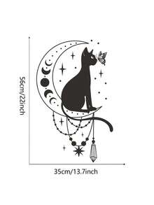 1pc Creative Cat And Butterfly Silhouette Wall Sticker With Moon Design, Wall Decal For Home Decor, Spring Decoration Project To Refresh Your Home, Decorative Sticker - Multicolor - View 6