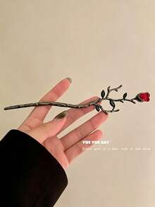 Vintage Rose Hair Stick With Branch Design, Floral Hair Pin For Women's Long Hair, Daily Wear - Multicolor - View 2