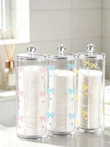 The Bow-Adorned Cotton Pad Storage Box Is Perfect For Organizing Beauty Supplies Or Displaying Items On Your Desk. With Its Transparent Design, It Makes An Excellent Gift For Women For Christmas, Halloween, Or Thanksgiving. - Multicolor - View 7