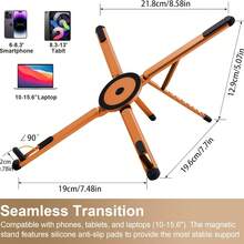 Magnetic Phone Stand, Aluminum Alloy Folding Adjustable Desktop Holder, 8-Position Multi-Angle Tablet Stand, Portable Universal Phone Holder Compatible With Iphone Smartphone Home Office Travel Live Streaming - View 7
