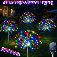 4pcs Solar Powered Firework Stake Lights, Outdoor Waterproof Flashing Lights, 8 Lighting Modes, 60/240/360 LED Beads, Solar Powered No Plug-In Required, DIY Decoration For Yard, Pathway, Flower Bed, Lawn, Patio - Solar Fireworks Light - View 2