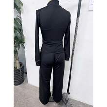 2pcs Black Zipper Jacket & High Waist Tummy Control Butt Lifting Wide Leg Pants Women's Commute Travel Casual Set - Black - View 6