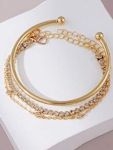 3pcs Vintage Rhinestone Tassel Bracelets, Daily Business Commute Luxury High-End Style - Gold - View 3