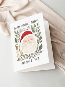 OBOVAY 1pc Funny Santa Christmas Greeting Card With Botanical Wreath, Cute Holiday Greeting Card For Friends & Family, Christmas Gift Card - View 4
