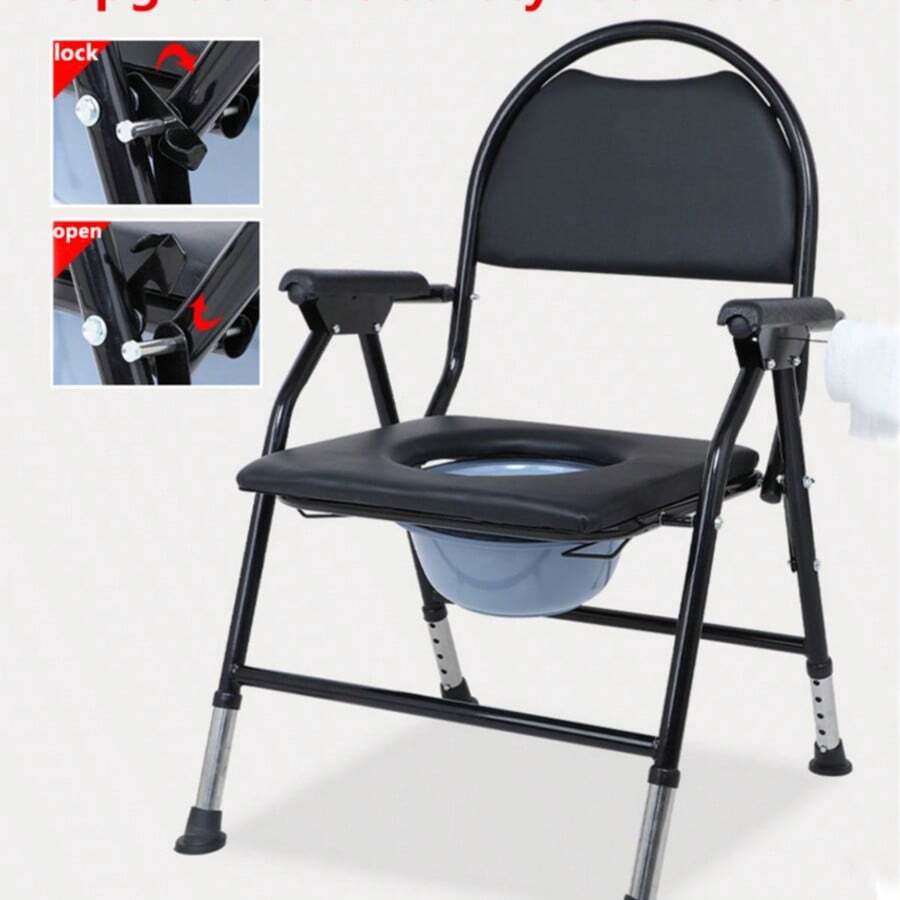 Folding Steel Commode Chair Portable Toilet With Safety Lock And 9 Litre Pail - 26DXY-wIN-uK-sJ-mTY - View 1