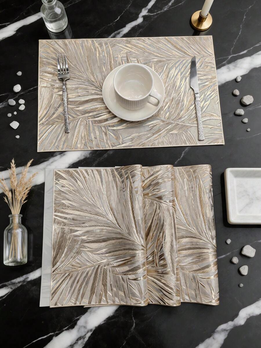 Rectangular Minimalist PVC Placemats, Washable, Easy To Clean, Wipeable, Non-Slip, Dining Table Mats, Sweet Romance, Elegant Placemats, Table Setting, Kitchen Table Mats, Holiday Wedding Decor - Multicolor - View 1