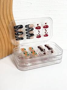 3-Fold Transparent Nail Art Storage Box, Flip-Top Multi-Compartment Portable Nail Art Box, Suitable For Wearable Nail Storage, Display And Various Occasions - Multicolor - View 1