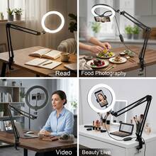 Upgrade Ring Light Overhead Camera Phone Mount For Desk, 10" Selfie Light With Stand Tripod Compatible With Iphone, Light With Phone Holder For Video Recording,Zoom Meeting,Live Streaming - Black - View 7