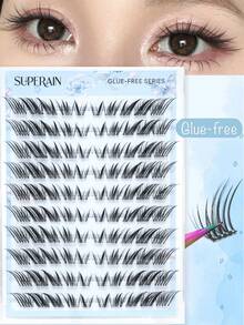 100pcs C-Curl Glue-Free False Eyelashes, Glue-Free Design, Press-In Self-Adhesive Eyelashes, Reusable, Durable, Natural Look, Suitable For All Occasions, False Eyelashes, Glue-Free Eyelashes - C - View 1