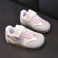 Girls' Bow Embroidery Training Shoes, Spring/Autumn New Baby Walking Shoes, Soft Sole, Anti-Slip, Hook And Loop Casual Shoes - Pink - View 2