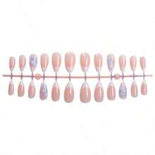24pcs (Random Style) Long Almond Floral Nail Stickers, French Acrylic Material, Perfect Fit - Multicolor - View 8