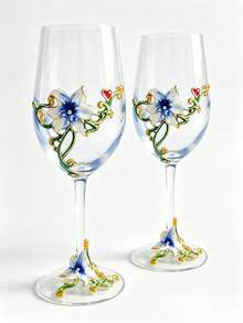 1pc/2pcs Floral Glass Cup, Decorative Cup, Hand-Painted Long Handle Glass Cup, Handmade Enamel Design, Transparent Glass, Exquisite Cup Handle, Suitable For Drinking Cabernet Sauvignon, Perfect Gift Choice - View 16