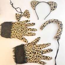 5Pcs Leopard Cat Costume Kit For Women, Cat Ears Headband Bow Tie Gloves Tail Set, Halloween Festival Stage Performance Cosplay Accessories For Party Fancy Dress - Multicolor - View 3