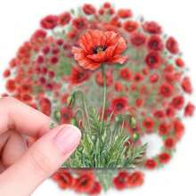 50pcs Poppy Flower PET Stickers, Suitable For Decorating Journals, Phone Cases, Notebooks, Tablets, Skateboards, Guitars, Party Packaging, Water Bottles And Luggage - Multicolor - View 8