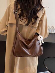 Solid Color PU Material Zipper Women's Bag, Simple And Stylish Multifunctional Shoulder Crossbody Bag, Suitable For Women's Daily Commuting - Coffee Brown - View 3