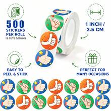 500PCS(1 Roll) 1 Inch 3 Designs Thumbs Up Reward Stickers, Thumbs Up Labels, Trophy Stickers, Suitable For Teachers, Adults, Parents, Classroom, School, Work, Learning, Training, Stickers, Handmade Self-Adhesive Labels, Incentive Encouragement Stickers, Book, Stationery Decoration Stickers, Gift, Cookie, Cake Packaging, Waterproof Stickers - Multicolor - View 2