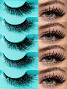 5 Pairs Full Strip False Eyelashes, Soft Fluffy Dense Natural Looking Lashes With Black Band For Daily & Party Makeup, Outer Corner Lengthening Design - View 1
