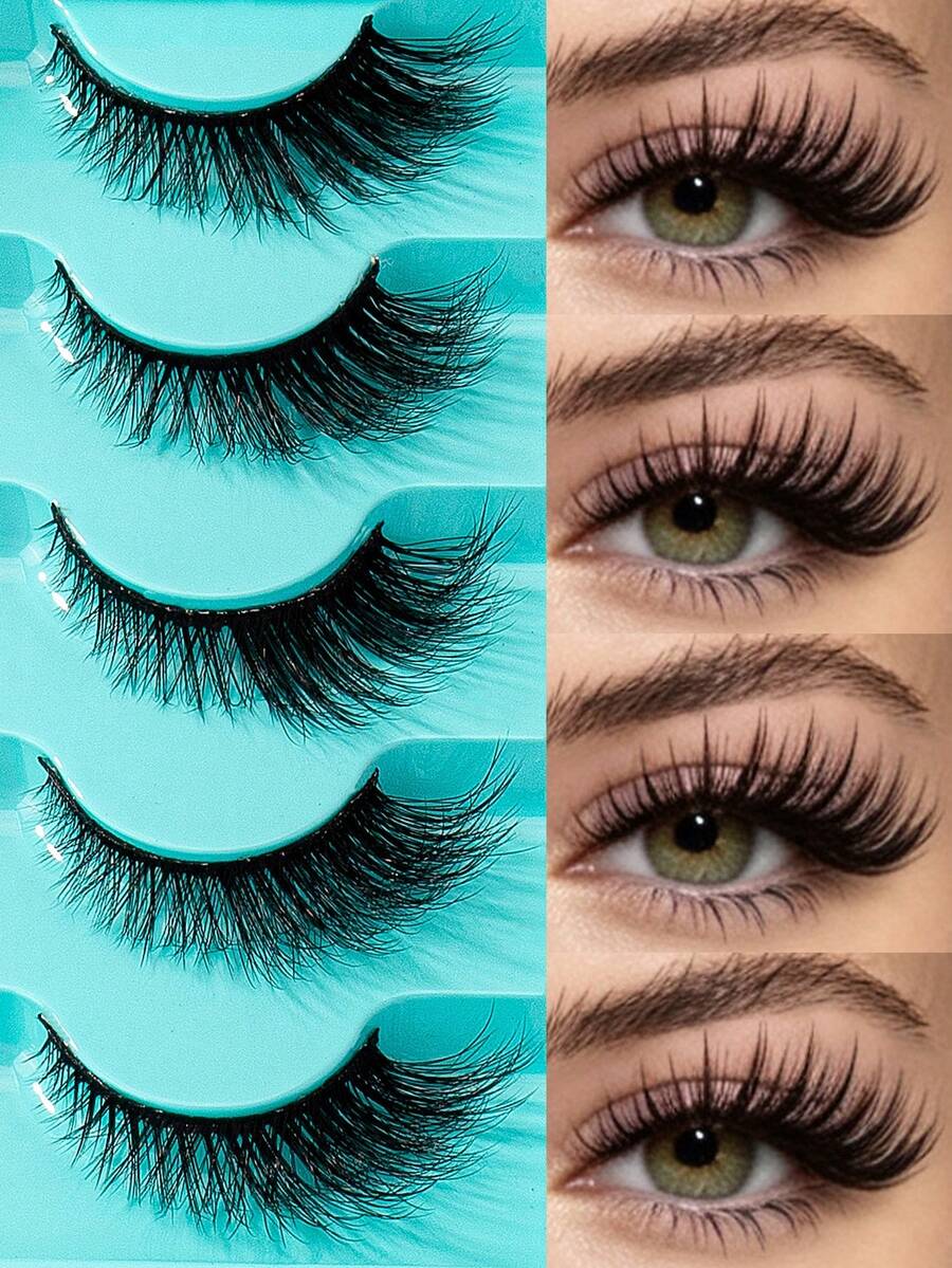 5 Pairs Full Strip False Eyelashes, Soft Fluffy Dense Natural Looking Lashes With Black Band For Daily & Party Makeup, Outer Corner Lengthening Design - View 1