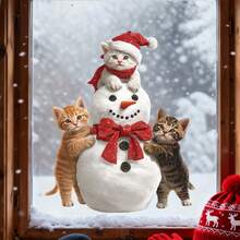 BRUP 1PC Cute Peeking Cat Christmas Static Window Stickers,Tabby Cat With Santa Hat Electrostatic Glass Clings,Xmas Holiday Decor For Home, Shop And Window - Multicolor - View 10