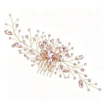 Green Bridal Updo Hair Accessory Handmade Vintage Wedding Hair Comb With Rhinestones - Pink - View 3