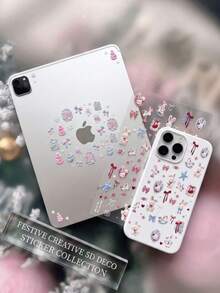 2 Styles Pink Tone Christmas Tree Snowflake Rabbit Bow Decorative Stickers, Christmas Decoration Scene, Suitable For Camera Earphone Case Cup Fragrance Container Tablet Phone, Rich Surface Design For Various Items - Decorative Stickers - View 3