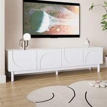 TV Cabinet With Curved, Wavy Doors / Timeless Design TV Cabinet / With Stabilizing Legs / Ample Storage Space / Suitable For The Living Room, White - White - View 3