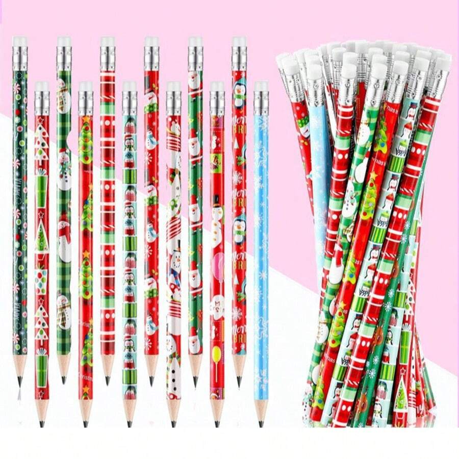 HB Pencils, Customized Pencil Body With Different Patterns, Student And Children Gift, Cartoon Cute Highly Attractive, Wooden Stationery Pencil, Student School Supplies Gift - Christmas Pencil - View 1