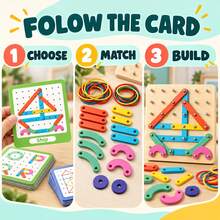 Wooden Pattern Pegboard Toy, 2-In-1 Montessori Geoboard & Matching Puzzle, STEM Fine Motor Learning Toy For Preschool Kids - Multicolor - View 4