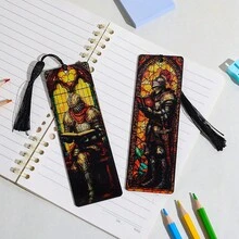 علامة كتاب من الأكريليك بأسلوب الزجاج الملون على طراز الفارس القوطي، علامة كتاب زخرفية بنمط قراءة الفارس الإبداعي، هدية تذكارية للعطلات لعشاق موضوع الفارس ومحبي الخيال وعشاق التاريخ - مقاس واحد يناسب الجميع - مشاهدة 10