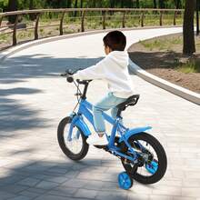 Blue Black 14 Inch Kids Bicycle With Training Wheels Adjustable Seat Handle For Beginner Children Outdoor Riding Gift - Blue - View 2