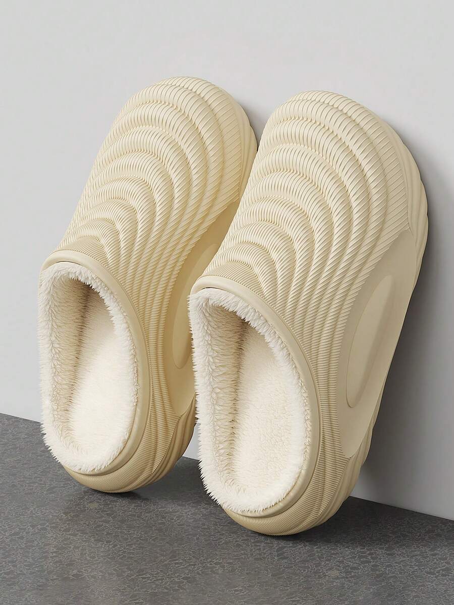 Autumn/Winter EVA Outer Plush Slippers Unisex 4cm Thick Sole Indoor/Outdoor Thermal Lined Warm Shoes