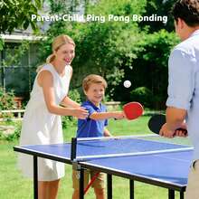 Foldable Table Tennis Table,Indoor & Outdoor Portable Ping Pong Table, Multifunctional Ping Pong Table Set, Includes Net, 2 Table Tennis Bats & 3 Balls - Blue - View 2