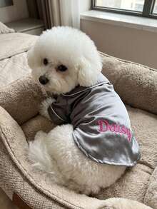 Custom Embroidered Dog Pajamas, Personalized Pet Sleepwear, Luxury Satin Puppy Nightwear, Ideal Holiday & Birthday Gift For Dogs - 1PC - View 3
