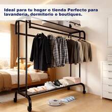 Perchero Para Ropa De Pie Con Doble Barra, Rack Para Ropa MetáLico De 140, Tendedero De Ropa, Armario Abierto Con Ruedas Giratorias Con Freno, Negro - 1 - Ver 2
