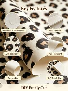 1pc Leopard Print Self-Adhesive Wallpaper, Removable Home Decor Wall Sticker, Waterproof, Moisture-Proof, Easy To Clean Wall Decoration Sticker, Exquisite Plant Mural, Suitable For Home Decor And Wall Art, Ready-To-Use Wall Panel, Wall Covering, Spring Home Decor, Instantly Refresh Your Living Space, Rama Decor - Multicolor - View 8