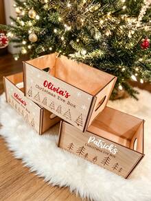 Personalized Wooden Christmas Eve Gift Box, Customizable Name Engraving, Wooden Storage Box With Handle, Christmas Eve Gift Box, Reusable Family Tradition Christmas Keepsake, Christmas Home Decor, Christmas Gift Socks Candy Toy Storage Box - Multicolor - View 10