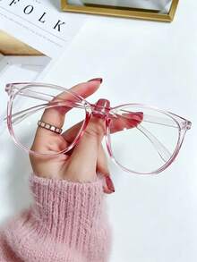 1 Pair Men's & Women's Square Casual Transparent Glasses, Minimalist Design, Comfortable & Portable, Back To School Accessory, For Daily Decoration, Reading, Gaming, Computer, Back To School, Non-Prescription, Decorative Only - Black - View 7