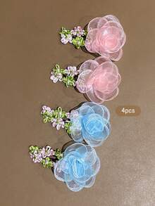 4pcs Colorful Flower BB Hair Clips Sweet Style Hair Accessories Suitable For Daily Use - Multicolor - View 5